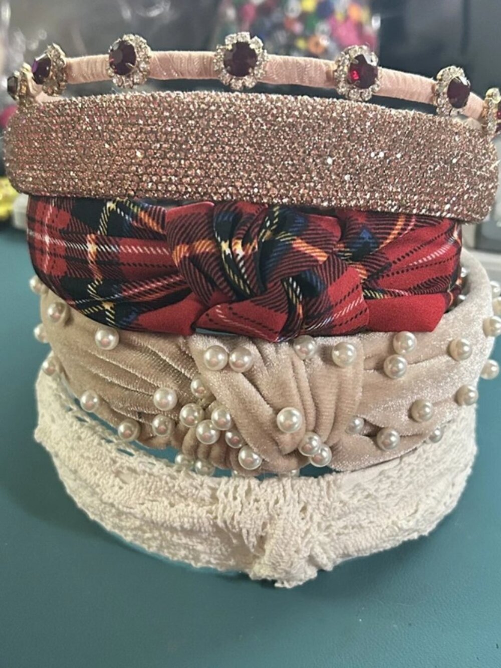 Statement Headband Lot set of 5 Pearl Velvet Plaid Rhinestone Lace